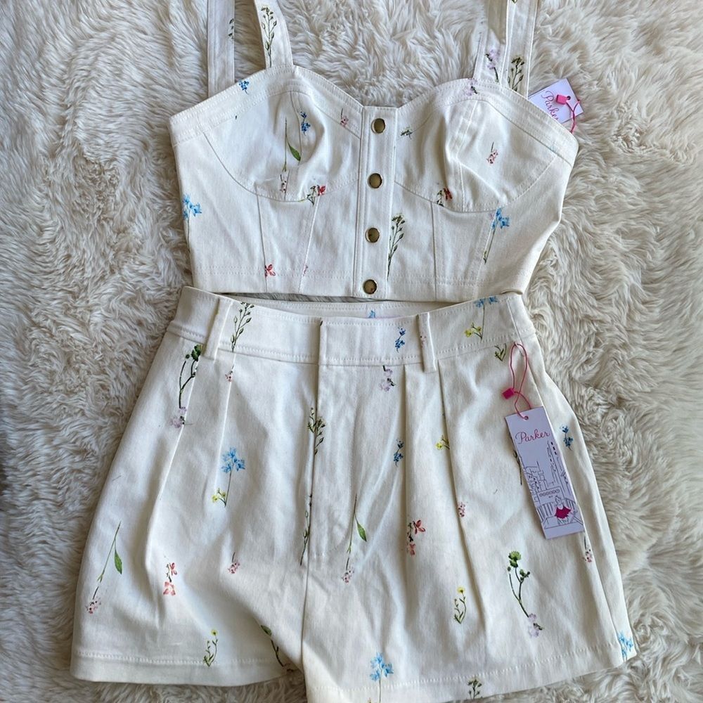 Parker Embroidered Cream Short Cropped Top Set Small